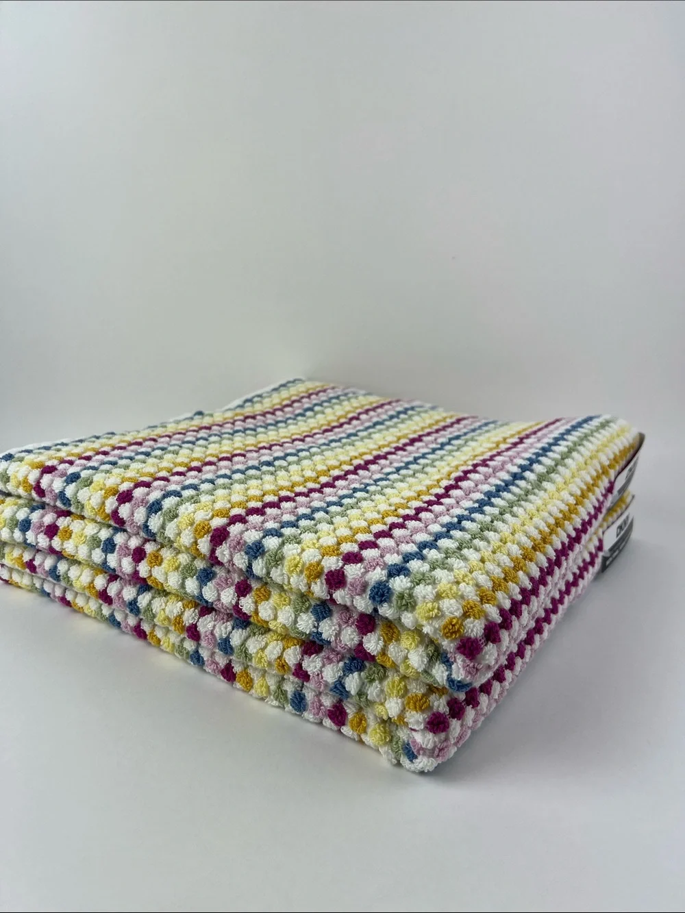 DKNY Bath Towels Multi Color Stripes & Dots Soft 100% Cotton 2 Pc Set NEW